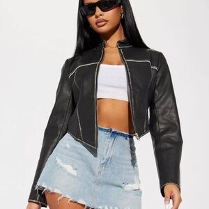 Fashion Nova Ava Washed Faux Leather Jacket - Black